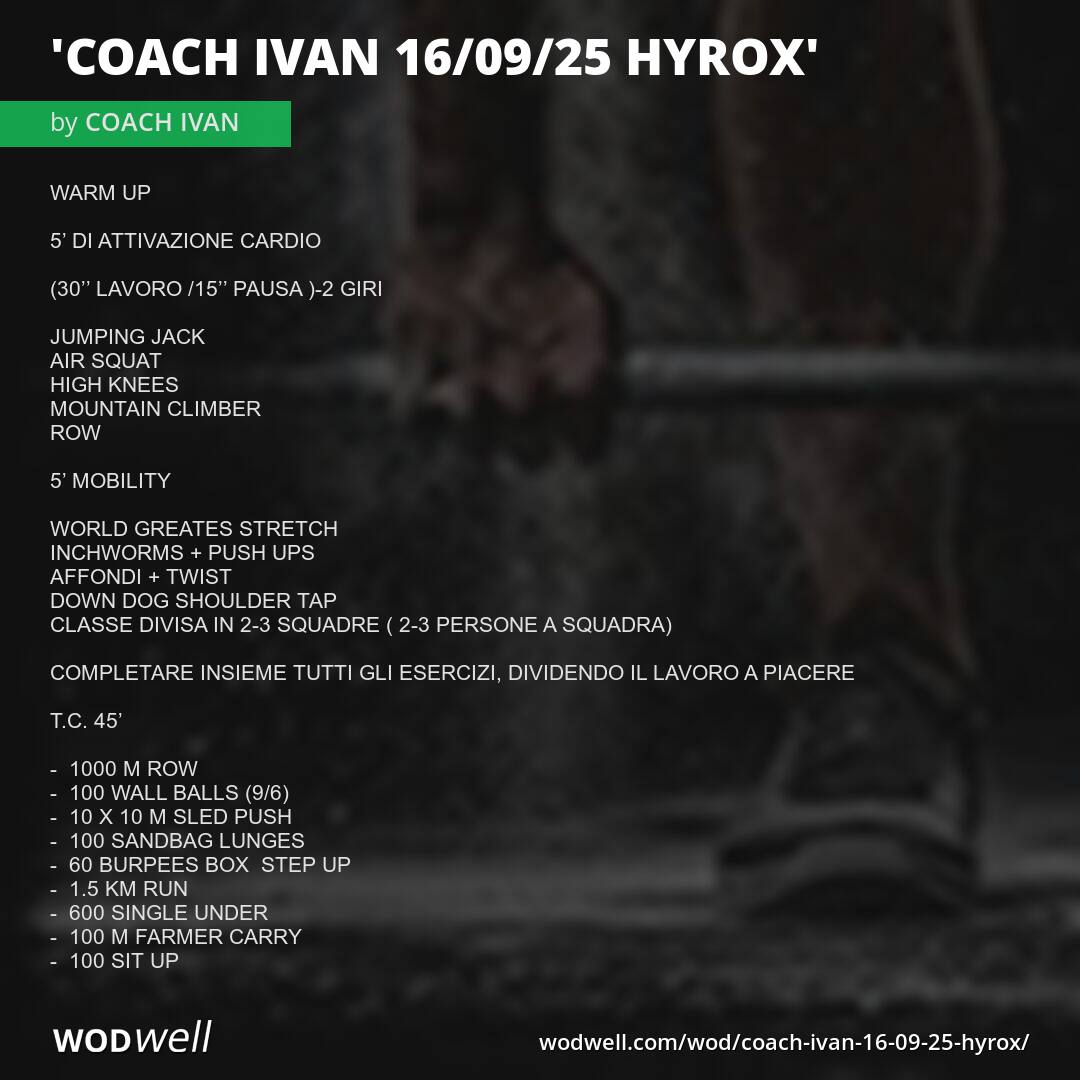 "COACH IVAN 16/09/25 HYROX" Workout, Coach Creation WOD | WODwell