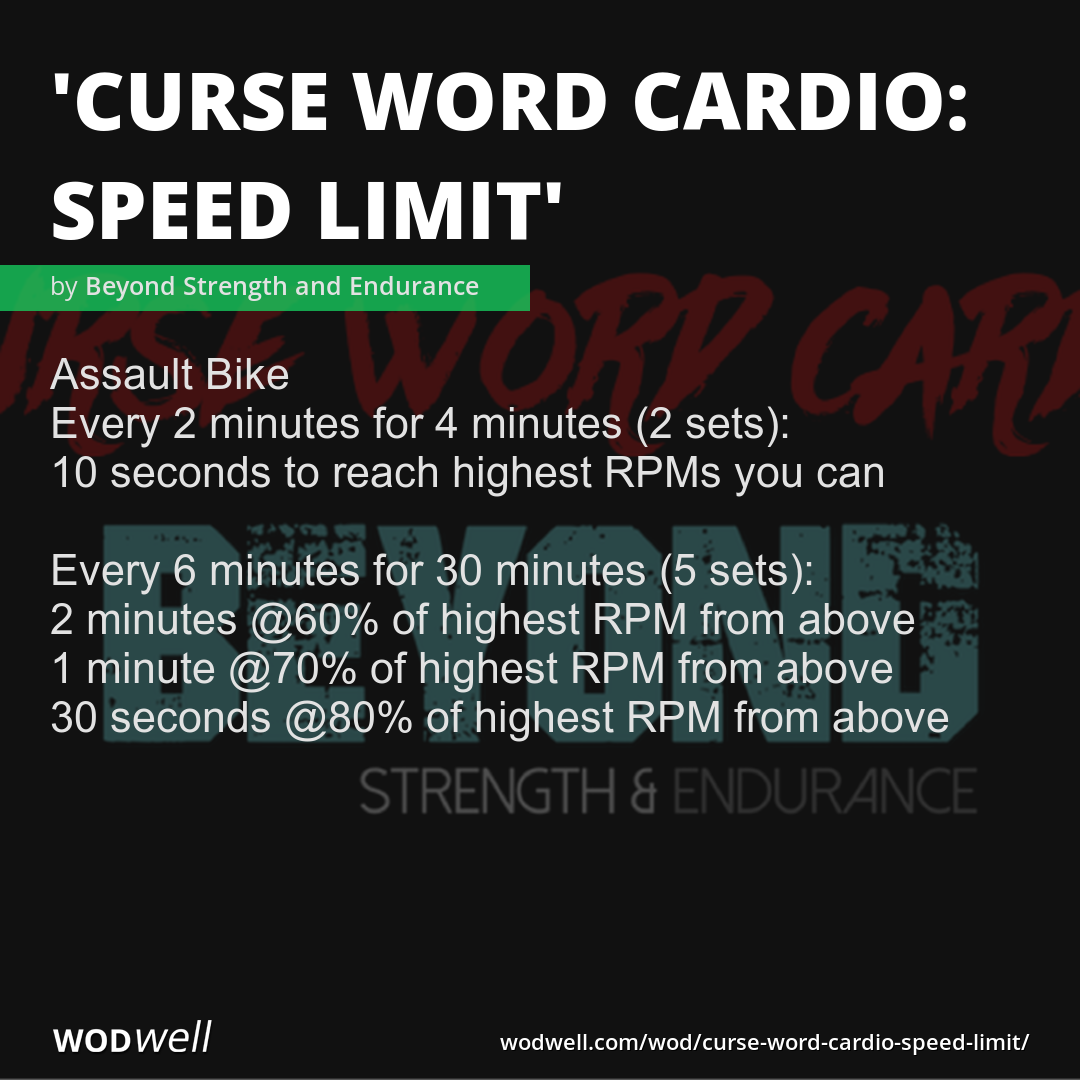 "Curse Word Cardio Speed Limit" Workout, Coach Creation WOD WODwell